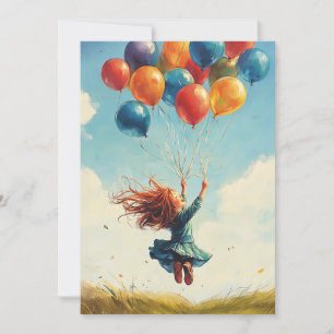 Floating Girl with Balloons Invitation