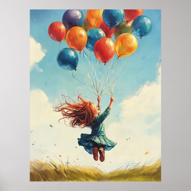 Floating Girl with Balloons Poster (Front)