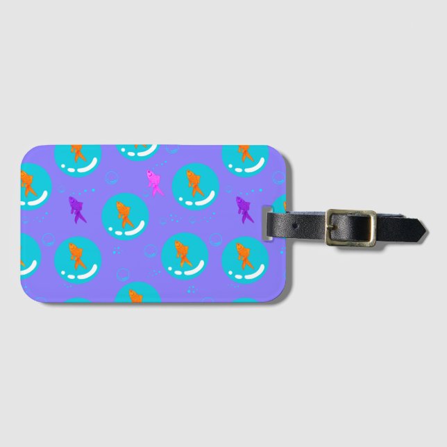 Floating goldfish_periwinkle luggage tag (Front Horizontal)