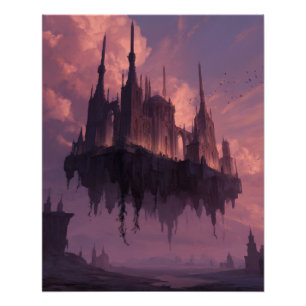 Floating Gothic Castle in Rose Twilight Poster