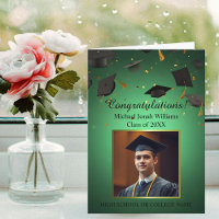 Floating Graduations Caps Confetti Photo on Green
