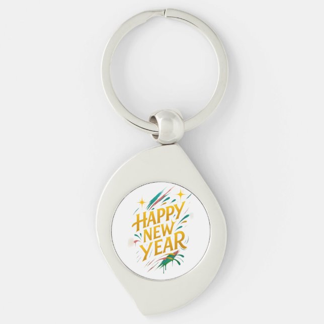 Floating Graffiti Elegance – New Year in Gold, Neo Key Ring (Front)