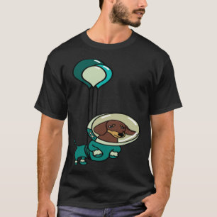 Floating Green Astronaut Dachshund with Balloons T-Shirt