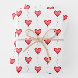 Floating Heart Balloons Pattern Wrapping Paper Sheet