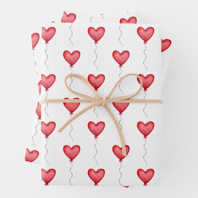 Floating Heart Balloons Pattern Wrapping Paper Sheet (In situ)