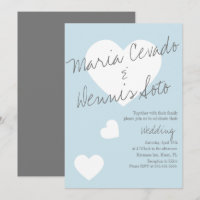 Floating Heart Lettering Script Wedding Blue Grey