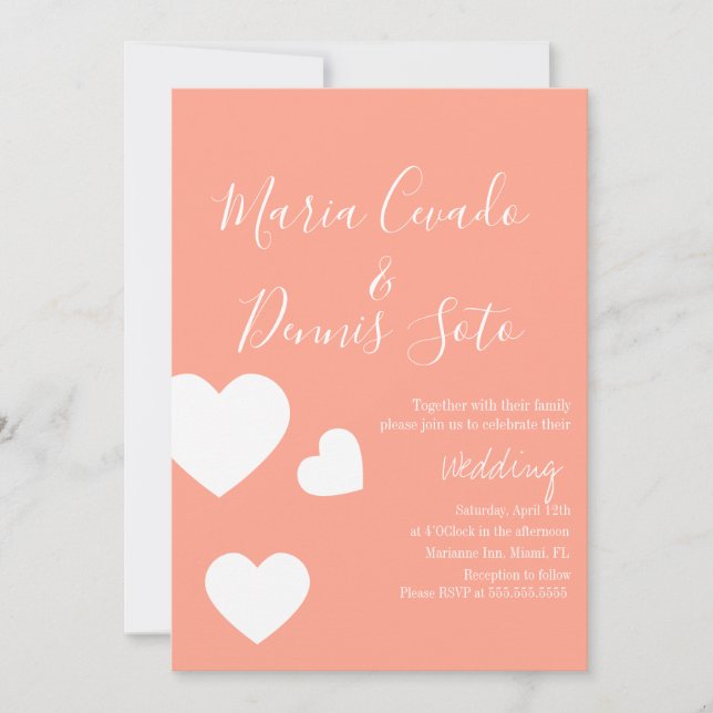 Floating Heart Lettering Script Wedding Bold Colou Invitation (Front)