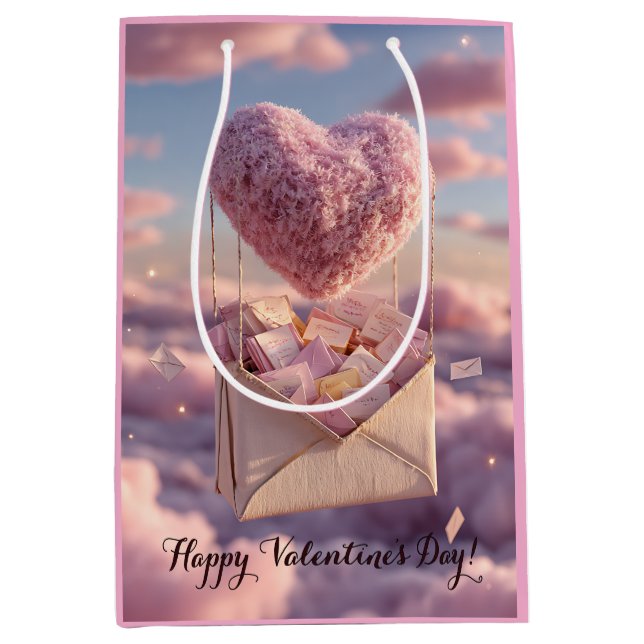 Floating Heart of Love Letters Design Postcard Medium Gift Bag (Front)