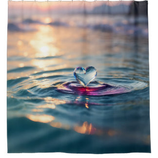  "Floating Heart on Water with Sunset Glow"  Shower Curtain