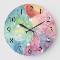 Floating Hearts Abstract Watercolor Art Clock