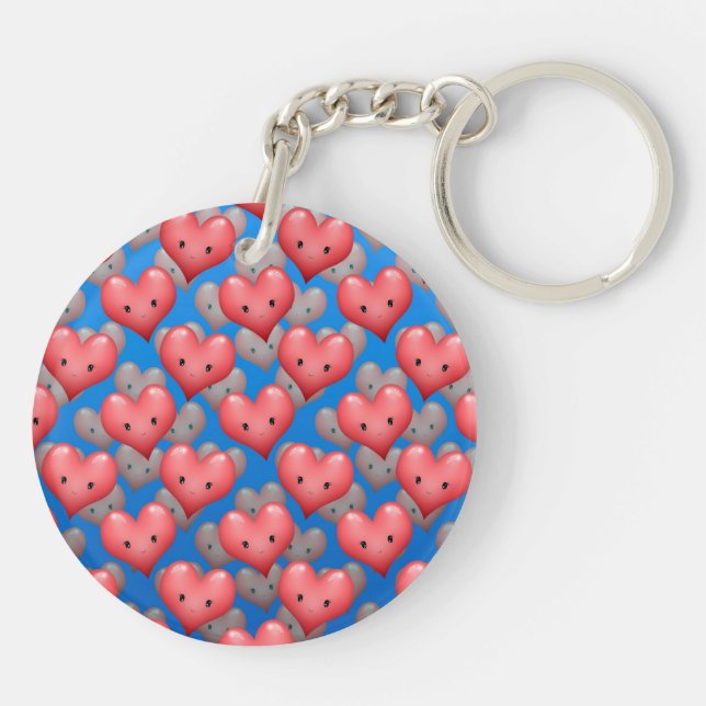 Floating Hearts on Blue Key Ring (Back)