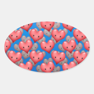 Floating Hearts on Blue Oval Sticker