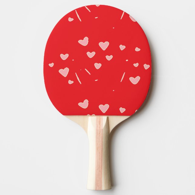 floating hearts on red ping pong paddle (Front)