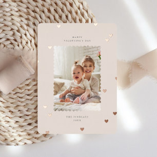 Floating Hearts Scalloped Photo Valentine's Day Foil Holiday Card