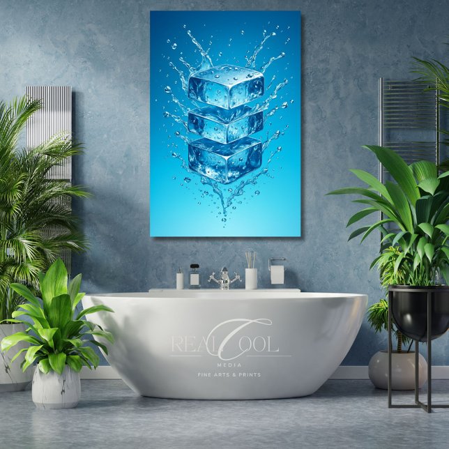 Floating Ice Cube Splash – Dynamic Digital Art Canvas Print (Creator Uploaded)