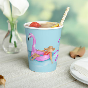 Floating in the Pool in Hot Pink Flamingo Float Paper Cups