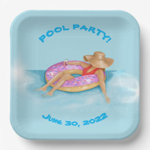 Floating in the Pool in Sprinkle Doughnut Float Paper Plate
