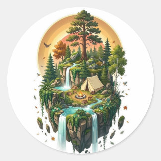 Floating Island Camping Adventure  Classic Round Sticker