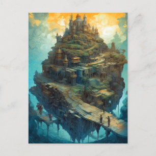 Floating Island Surreal Castle Fantasy Art Postcard