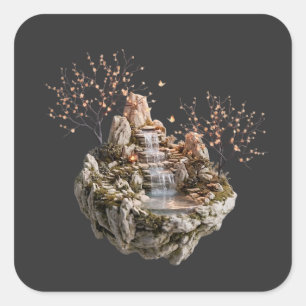 Floating Island Waterfall Fantasy Nature Square St Sticker