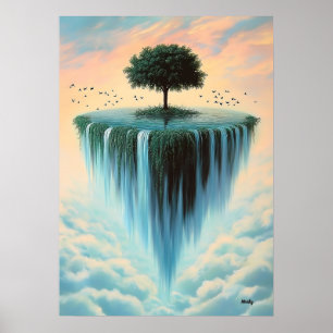 Floating Island with Tree and Waterfalls – Surreal Poster