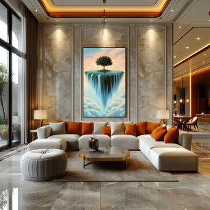 Floating Island with Tree and Waterfalls – Surreal Poster