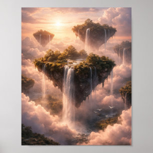 Floating Islands Sky Waterfalls Poster