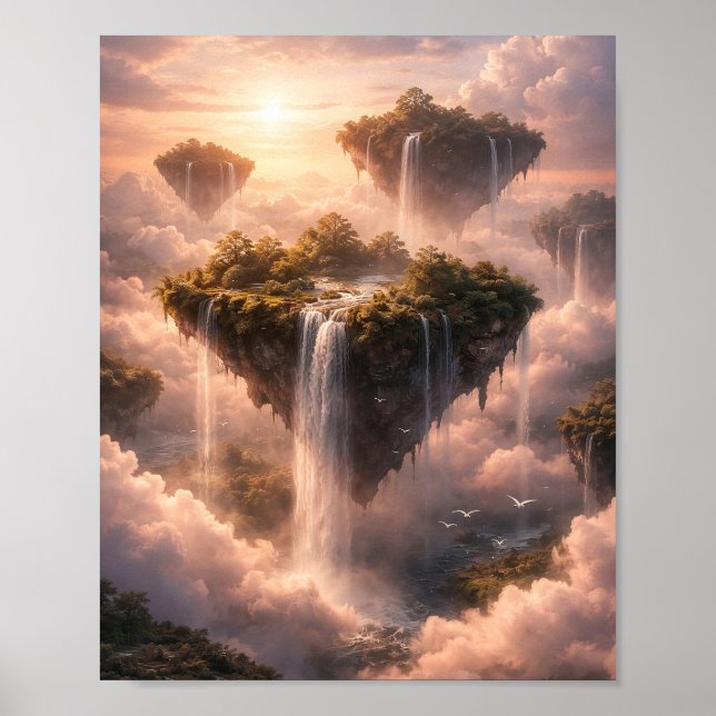 Floating Islands Sky Waterfalls Poster (Front)