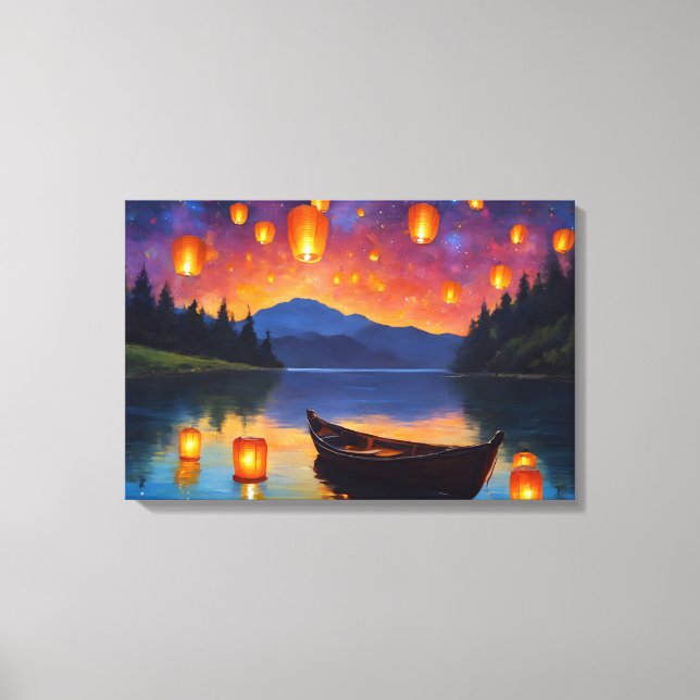Floating lanterns float in the sky  canvas print (Front)