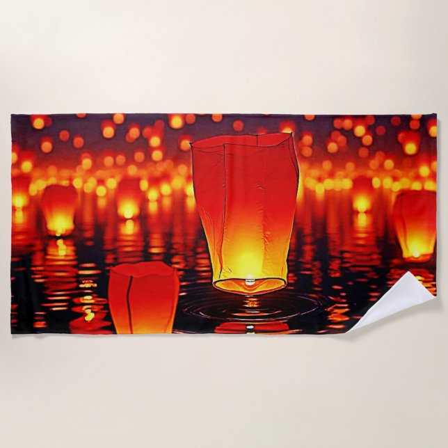 Floating Lanterns of Hope Design Beach Towel (Front)