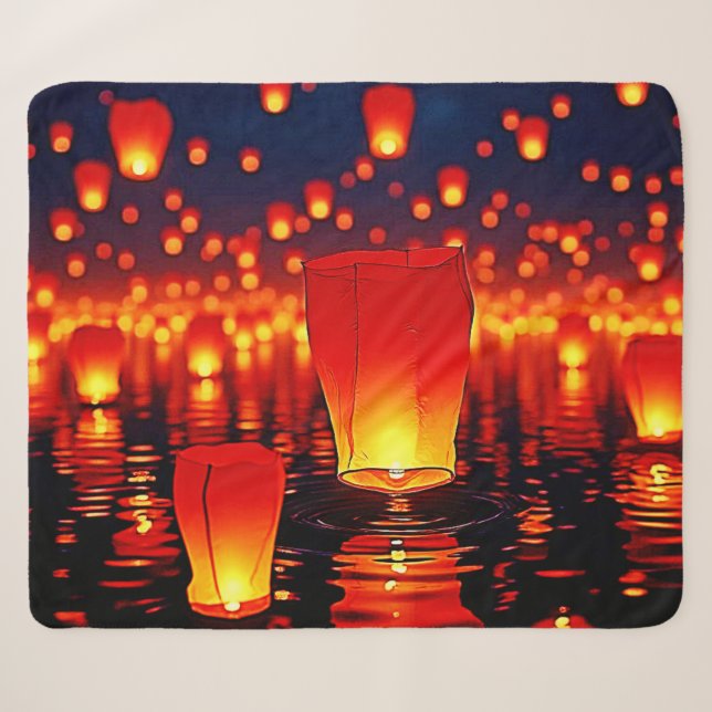 Floating Lanterns of Hope Design Sherpa Blanket (Front (Horizontal))