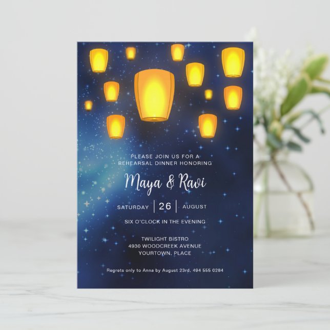 Floating Lanterns Wedding Rehearsal Dinner Invitation (Standing Front)