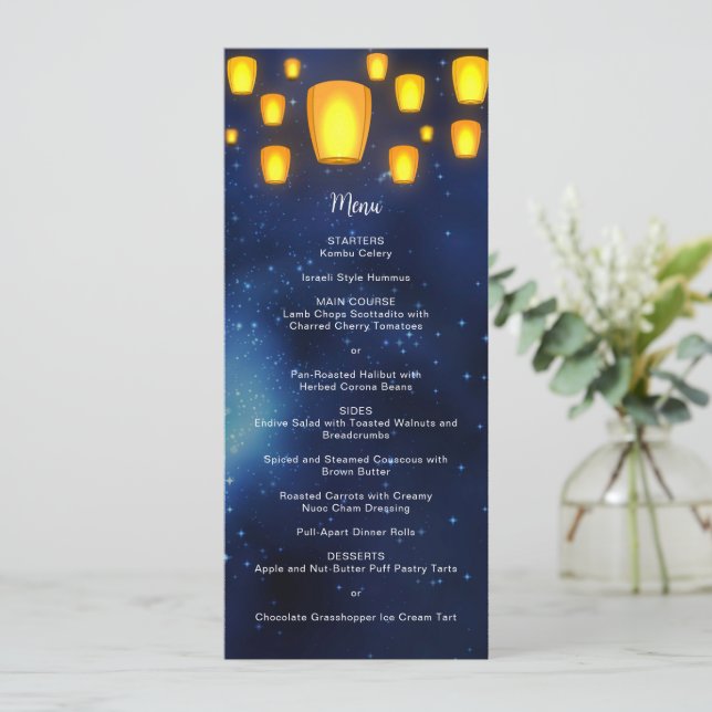 Floating Lanterns Wedding Special Occasion Menu Invitation (Standing Front)