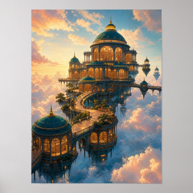 Floating Library Above Clouds 12x16 Poster (Front)