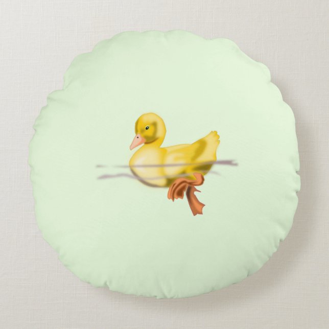 Floating Little Cute Duckling Round Cushion (Front)