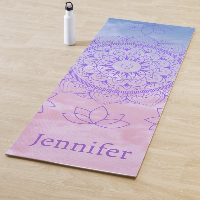 Floating Lotus Watercolor Mandala Pastel Yoga Mat (In Situ)