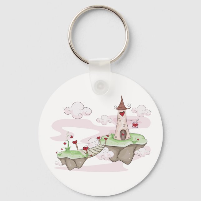 Floating Love Castle Illustration Romantic Fantasy Key Ring (Front)