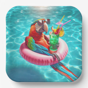 Floating Macaw In a Pool Paper Plate