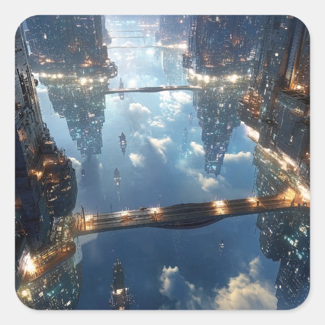 Floating Metropolis in the Sky Square Sticker (Front)