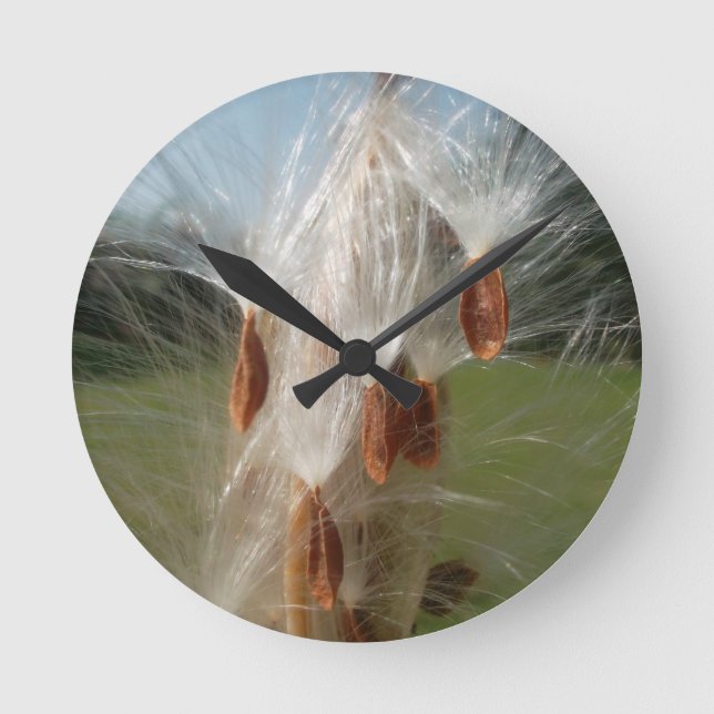 Floating Milkweed Seeds Art Print/Graphic Round Clock (Front)
