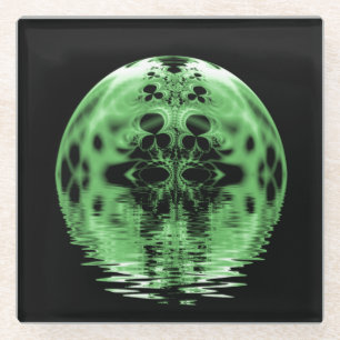 Floating Moon Green and Black Glass Coaster