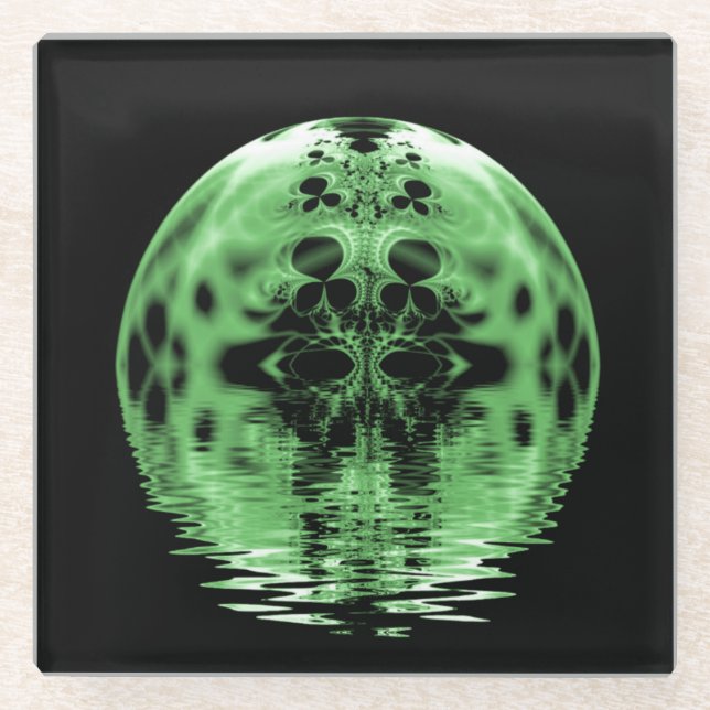 Floating Moon Green and Black Glass Coaster (Front)