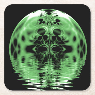 Floating Moon Green and Black Square Paper Coaster