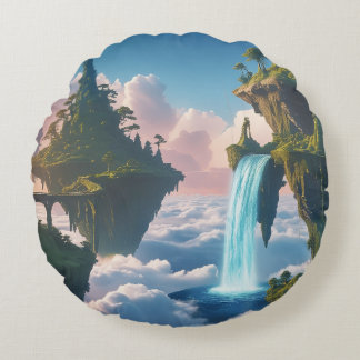 Floating Mountain Landscape Round Cushion
