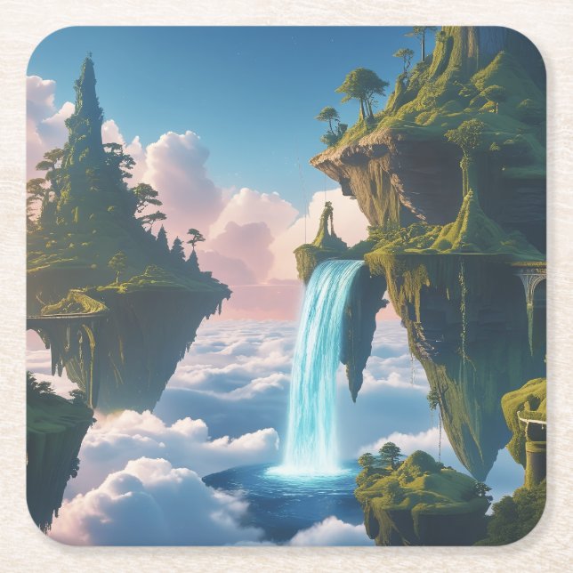 Floating Mountain Landscape Square Paper Coaster (Front)