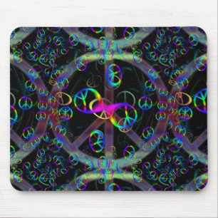 Floating Neon Peace Signs Mouse Mat