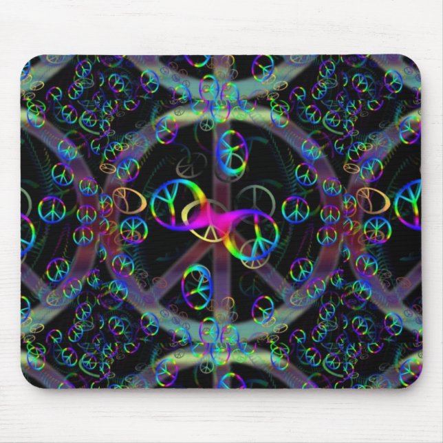 Floating Neon Peace Signs Mouse Mat (Front)