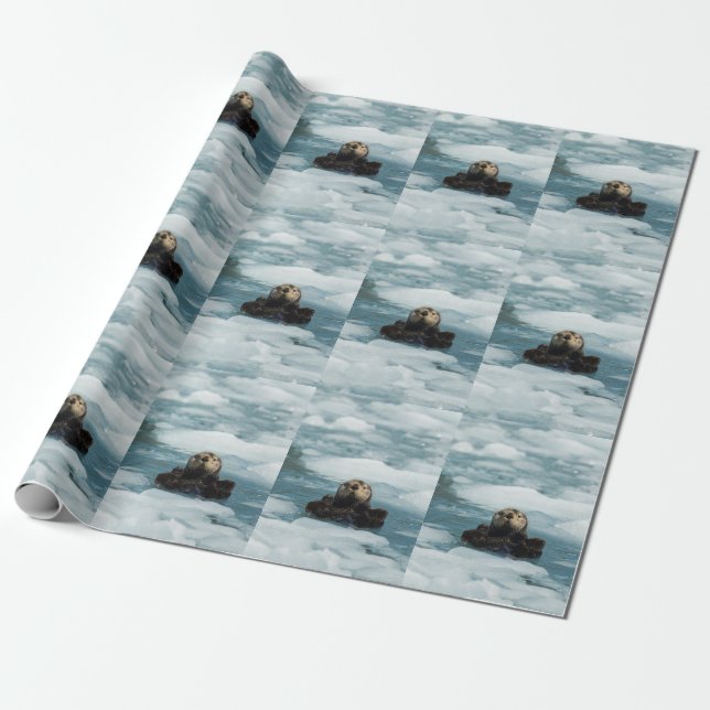Floating Otter Wrapping Paper (Unrolled)