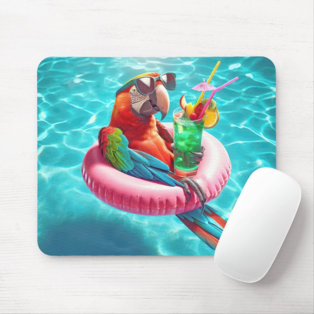 Floating Parrot In a Swimming Pool Mouse Mat (With Mouse)