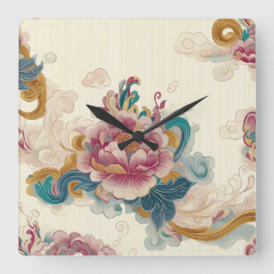 Floating Peony Square Wall Clock